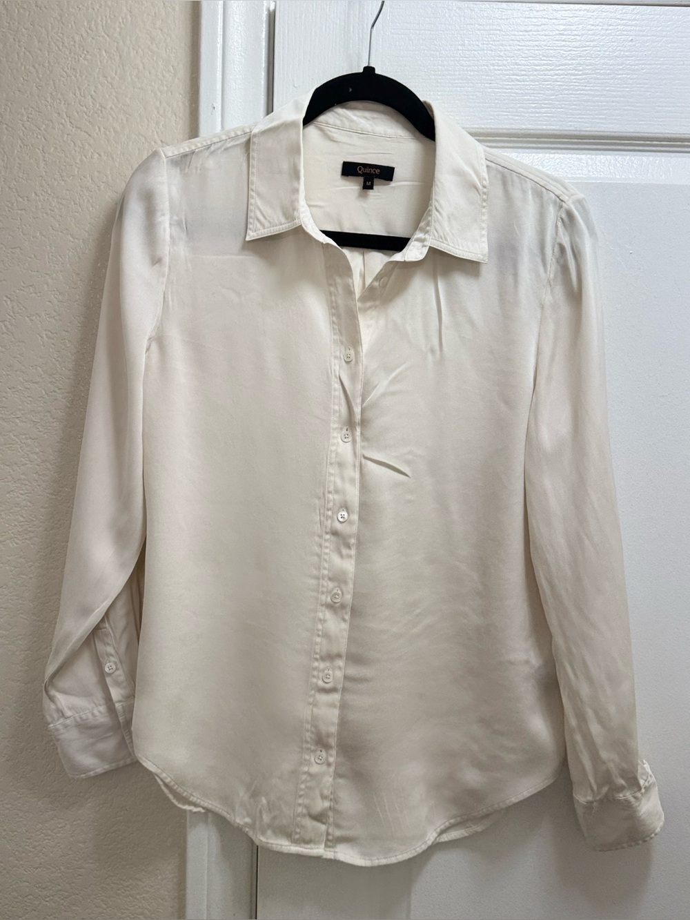 Quince Washable Stretch Silk Button Down Blouse White Medium